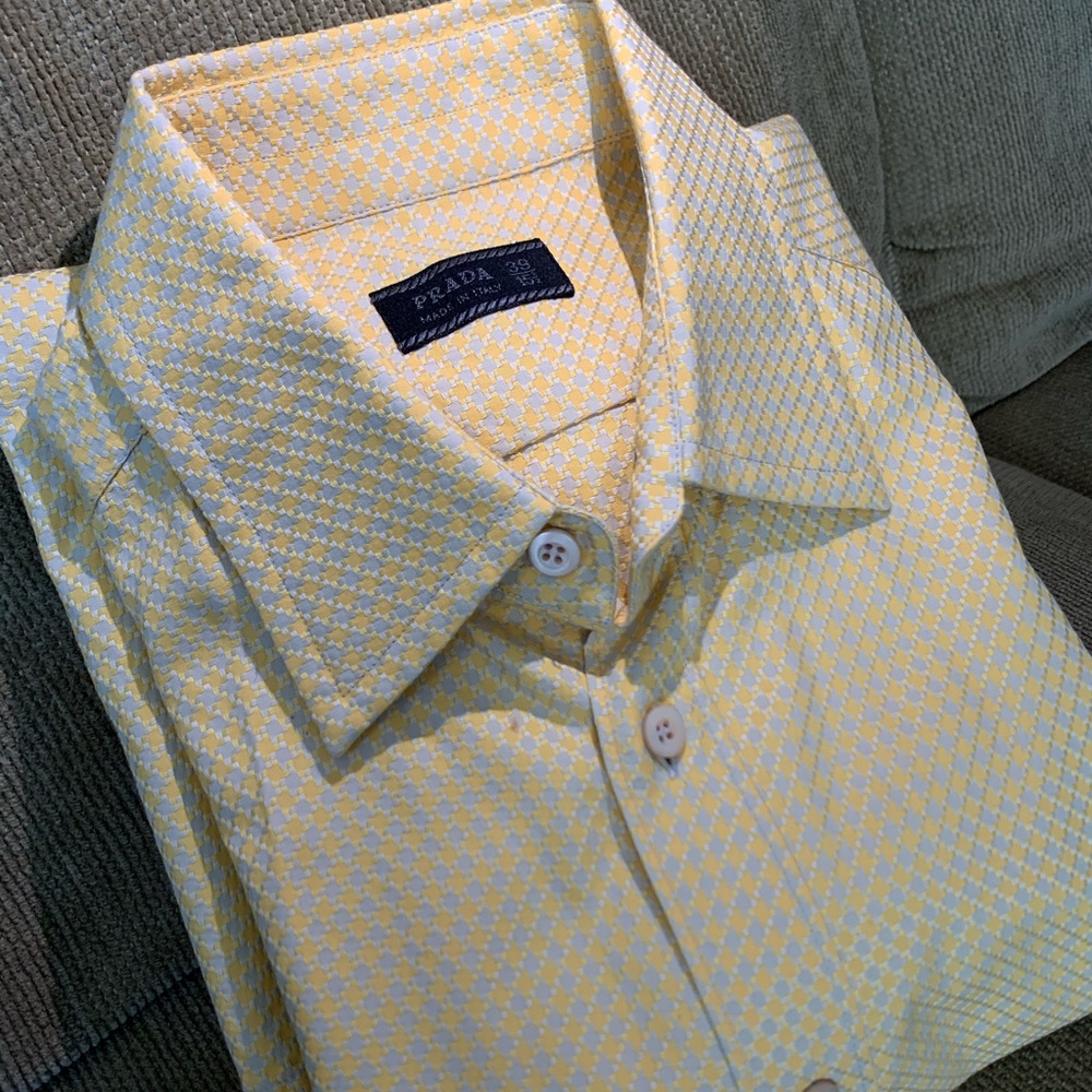 Prada Dress Shirt yellow & blue Mens size 39